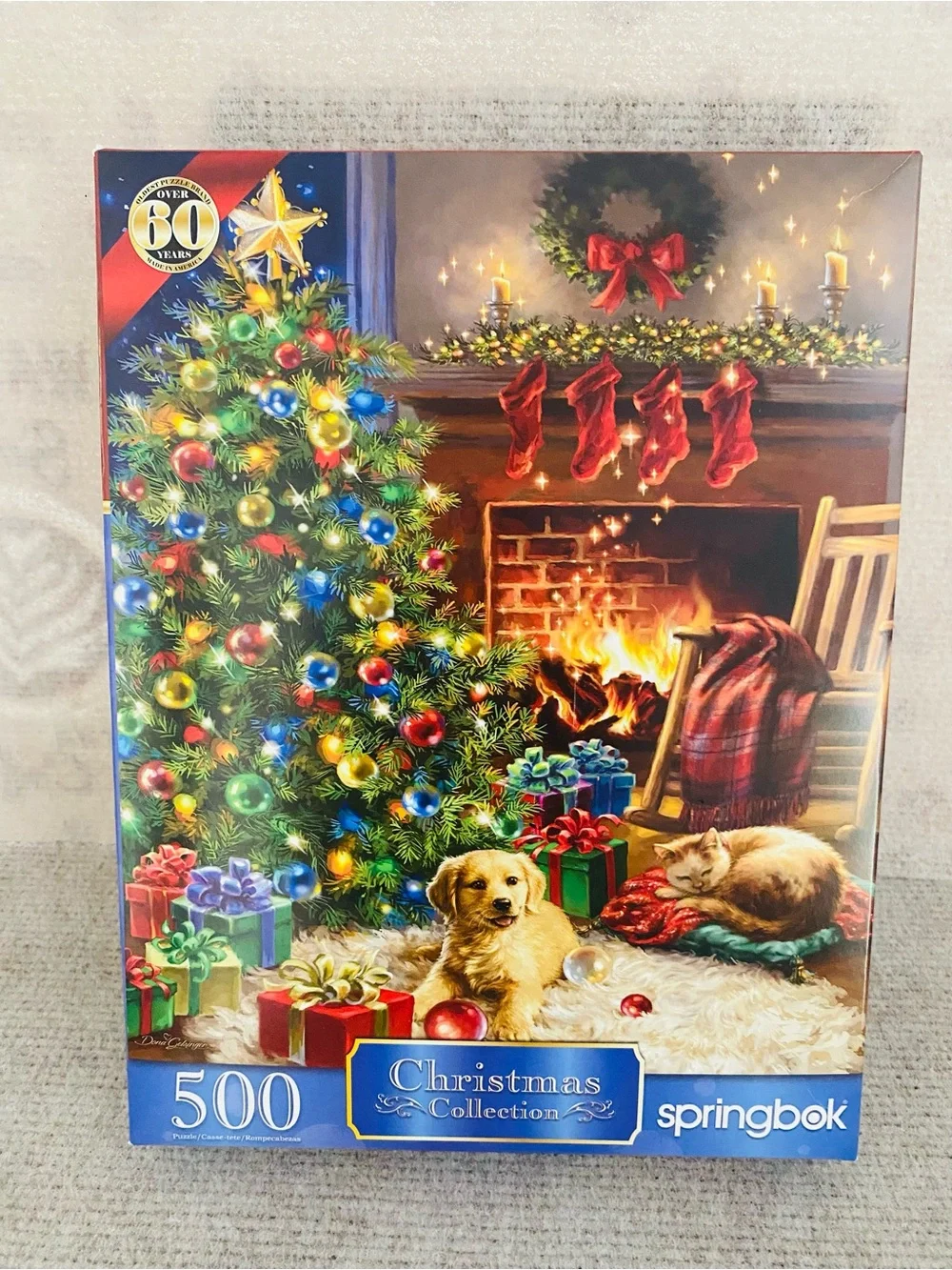 Springbok 500 piece puzzle. Xmas theme with Tree and Pets . 500 pieces.